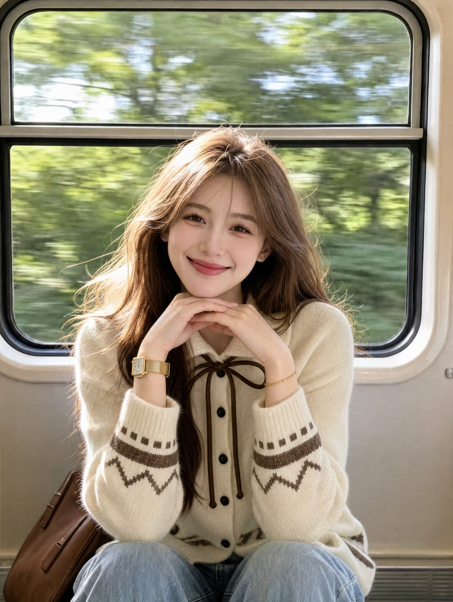 폴로 칼라 레이스업 스웨터 여성 코트 가을 겨울 새로운 그리드 레이 부서 회색 니트 오픈 가디건 레트로 자카드 맨위 이미지 3