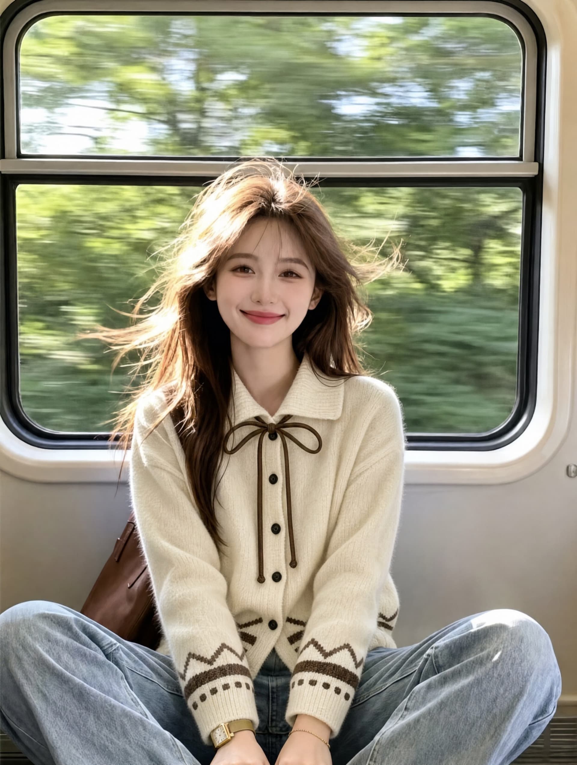 폴로 칼라 레이스업 스웨터 여성 코트 가을 겨울 새로운 그리드 레이 부서 회색 니트 오픈 가디건 레트로 자카드 맨위 상세 이미지 6
