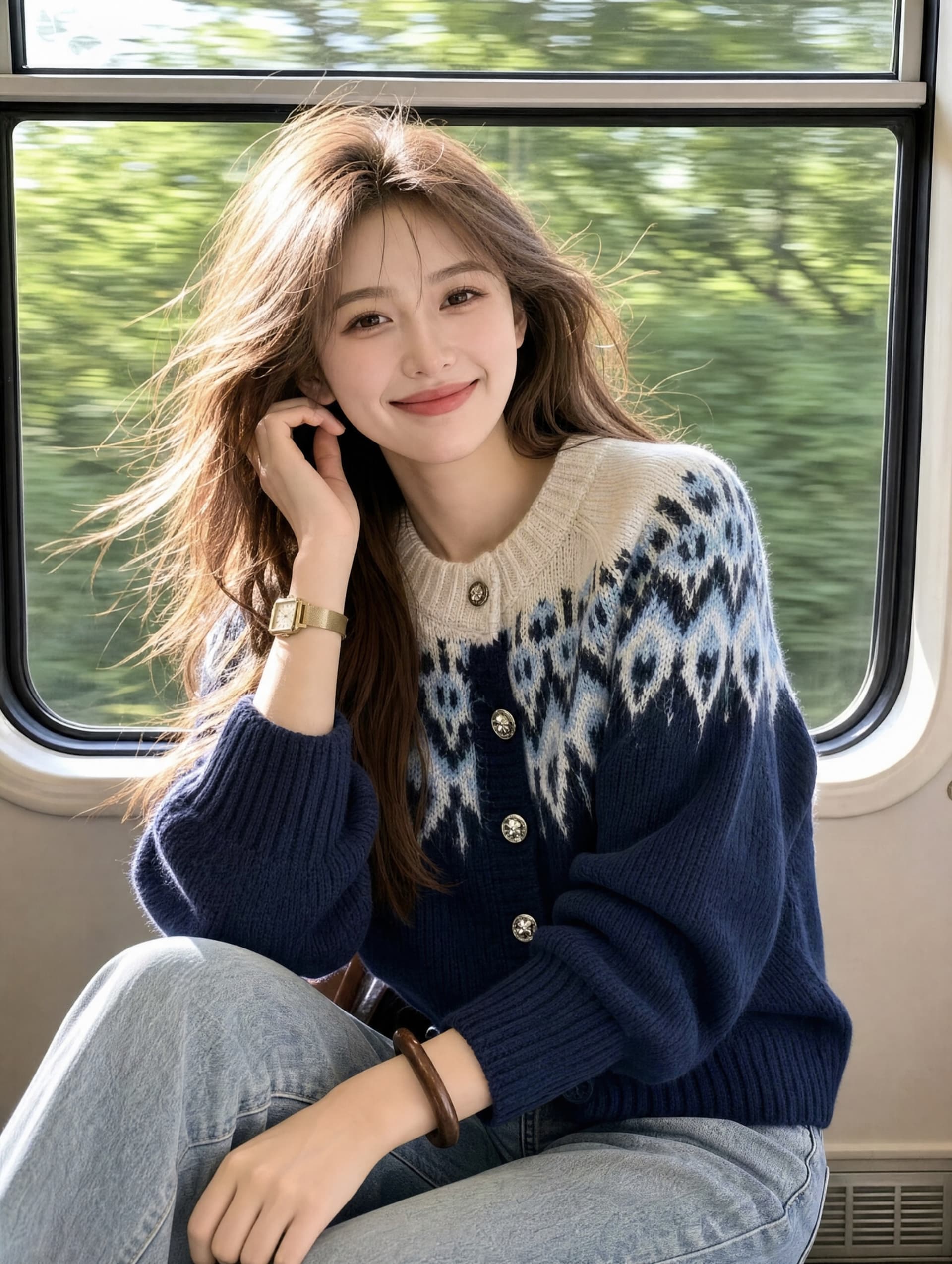 공정한 섬 스웨터 오픈 가디건 말 한국 chic 가을 겨울 슈퍼 부드럽다 플러시 털털 외투 싱글 줄 버튼 자카드 니트 상세 이미지 2