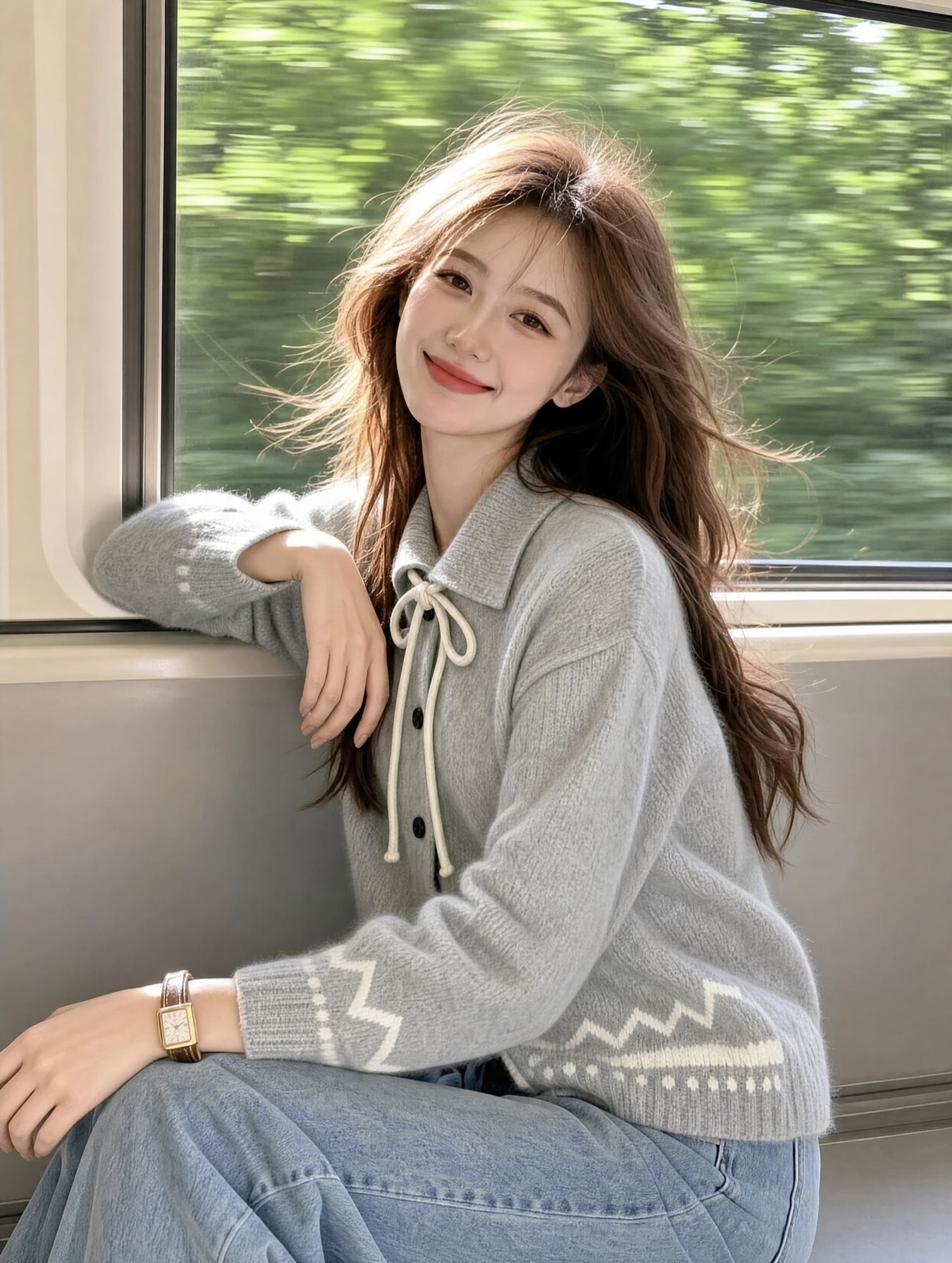 공정한 섬 스웨터 오픈 가디건 말 한국 chic 가을 겨울 슈퍼 부드럽다 플러시 털털 외투 싱글 줄 버튼 자카드 니트 상세 이미지 5