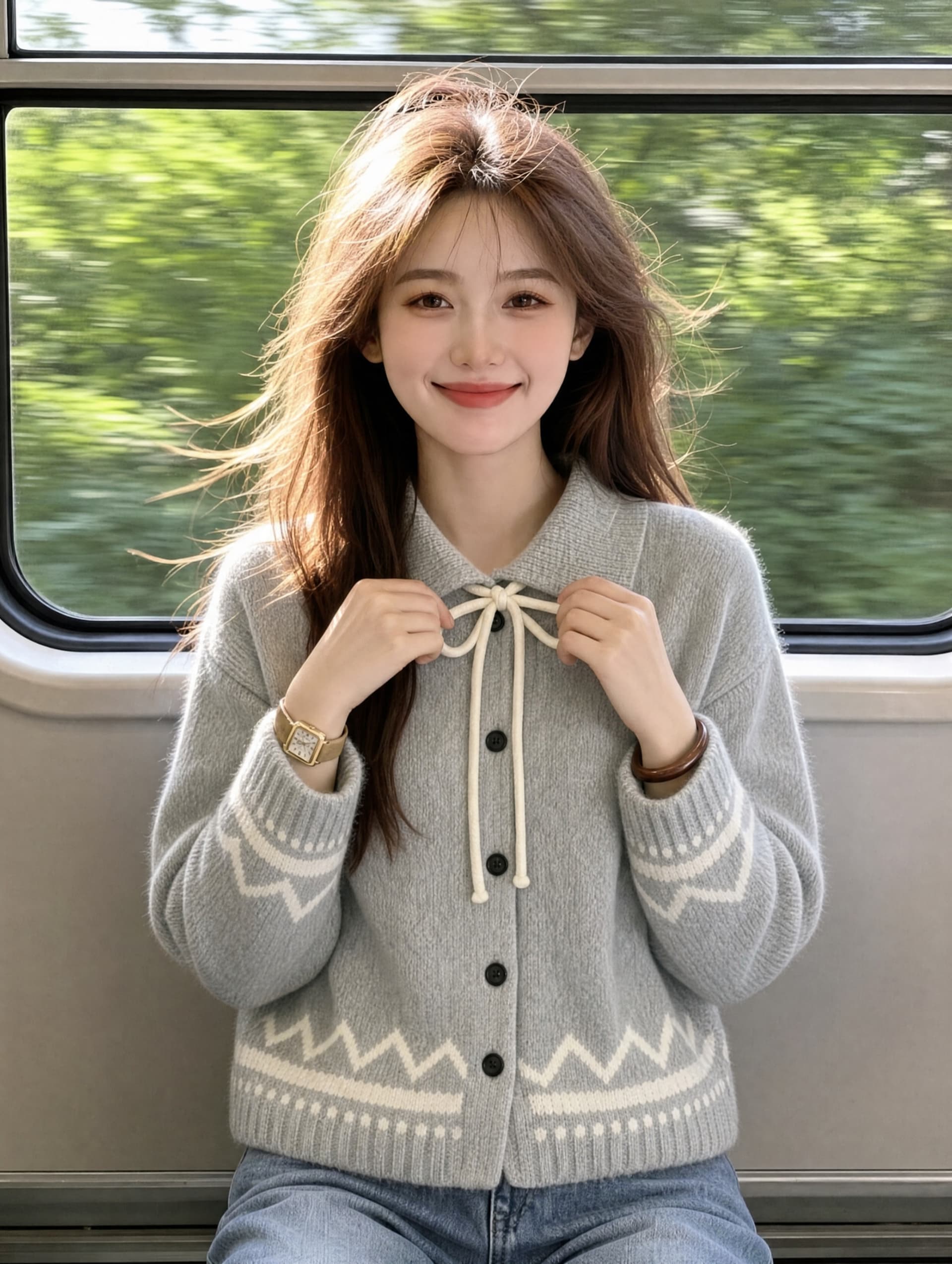 공정한 섬 스웨터 오픈 가디건 말 한국 chic 가을 겨울 슈퍼 부드럽다 플러시 털털 외투 싱글 줄 버튼 자카드 니트 상세 이미지 6