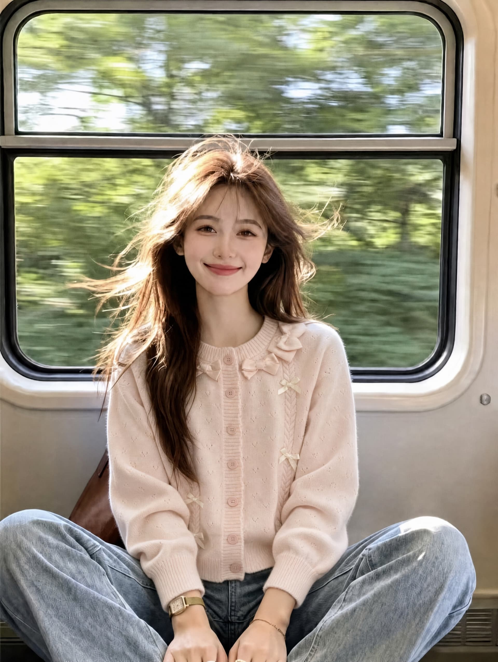 프랑스식 달콤함 라운드 넥 레이스 3 차원 나비 매듭 니트 여성 코트 봄 가을 새로운 부드러운 다용도 연령 감소 오픈 가디건 이미지 2