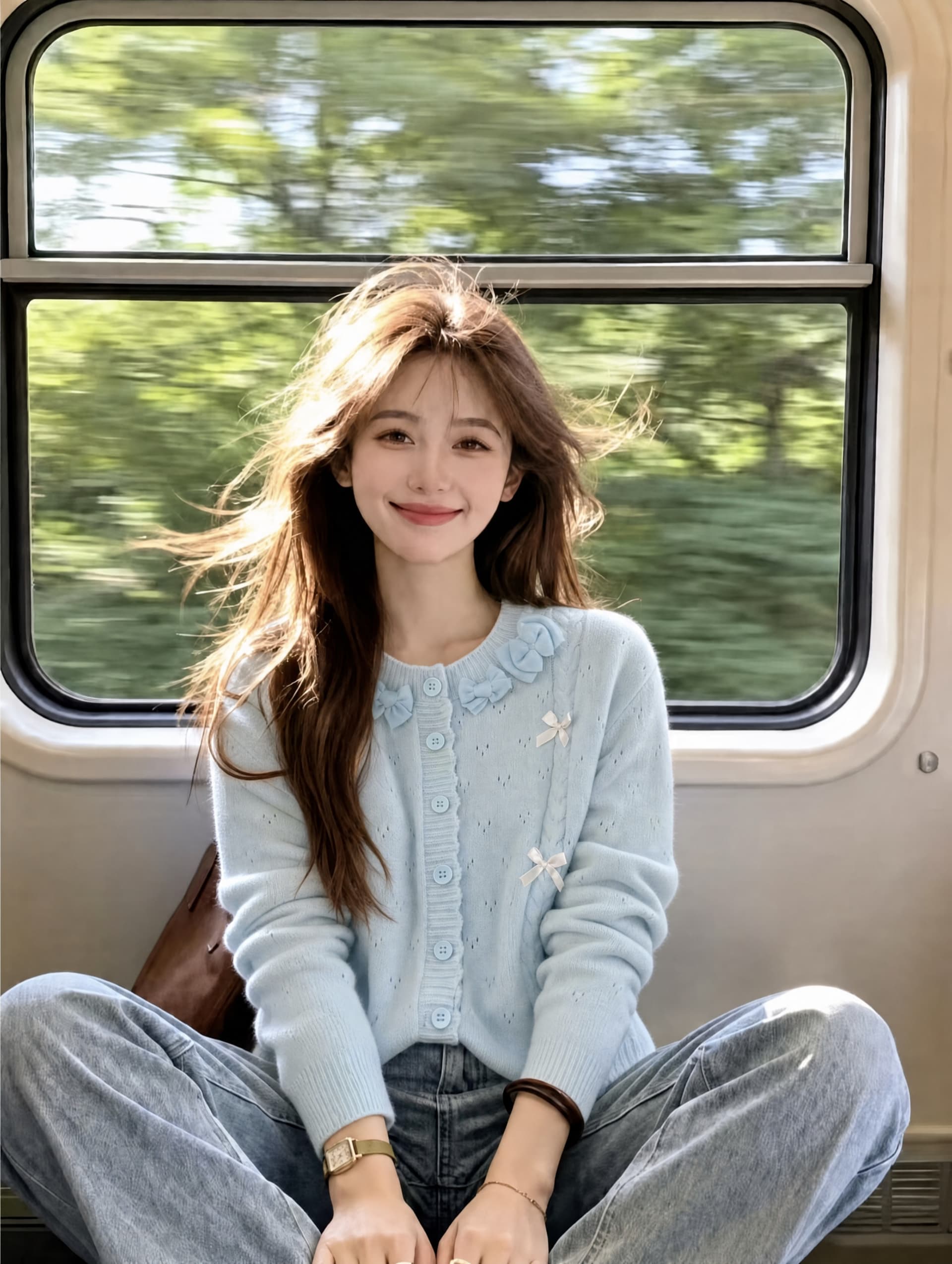 프랑스식 달콤함 라운드 넥 레이스 3 차원 나비 매듭 니트 여성 코트 봄 가을 새로운 부드러운 다용도 연령 감소 오픈 가디건 상세 이미지 4