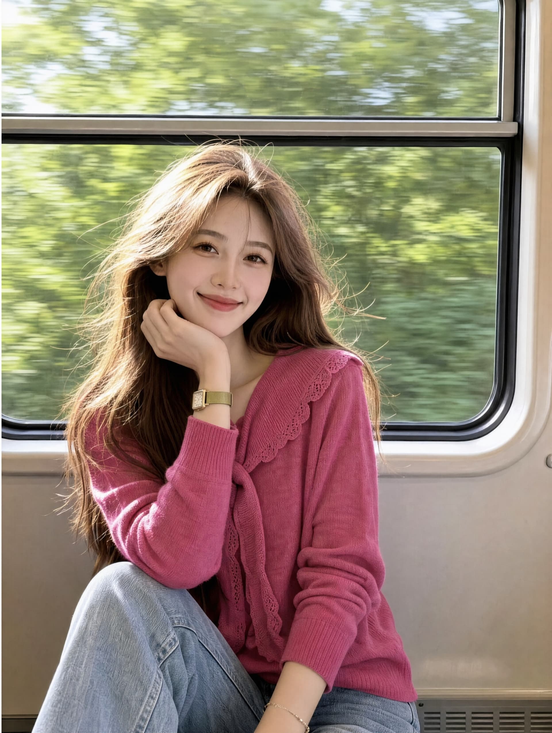 새로운 긍정적 인 어깨 베이비 칼라 긴팔 니트 스웨터 여성 이른 가을 학원 스타일 재킷 슈퍼 잘 생긴 디자인 센스 연령 감소 맨위 이미지 3