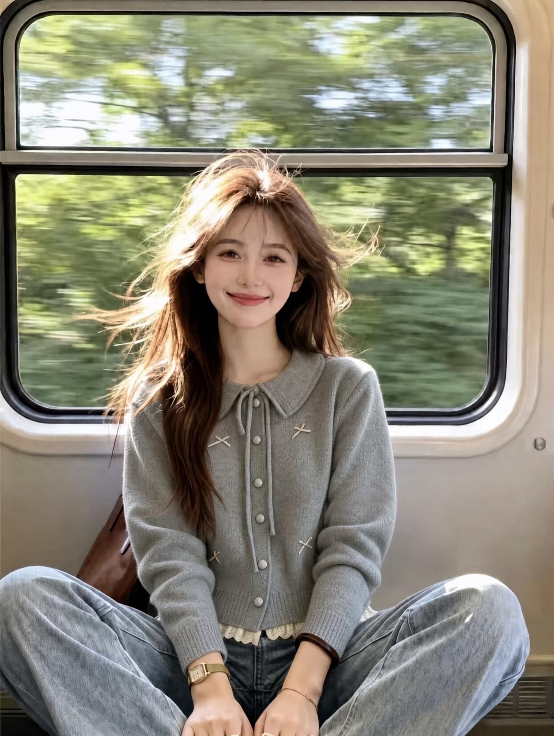 겨울 의류 새로운 한 부서 쇼트 스타일 나비 매듭 레이스 레이스 긴팔 폴로 칼라 스웨터 카디건 코트