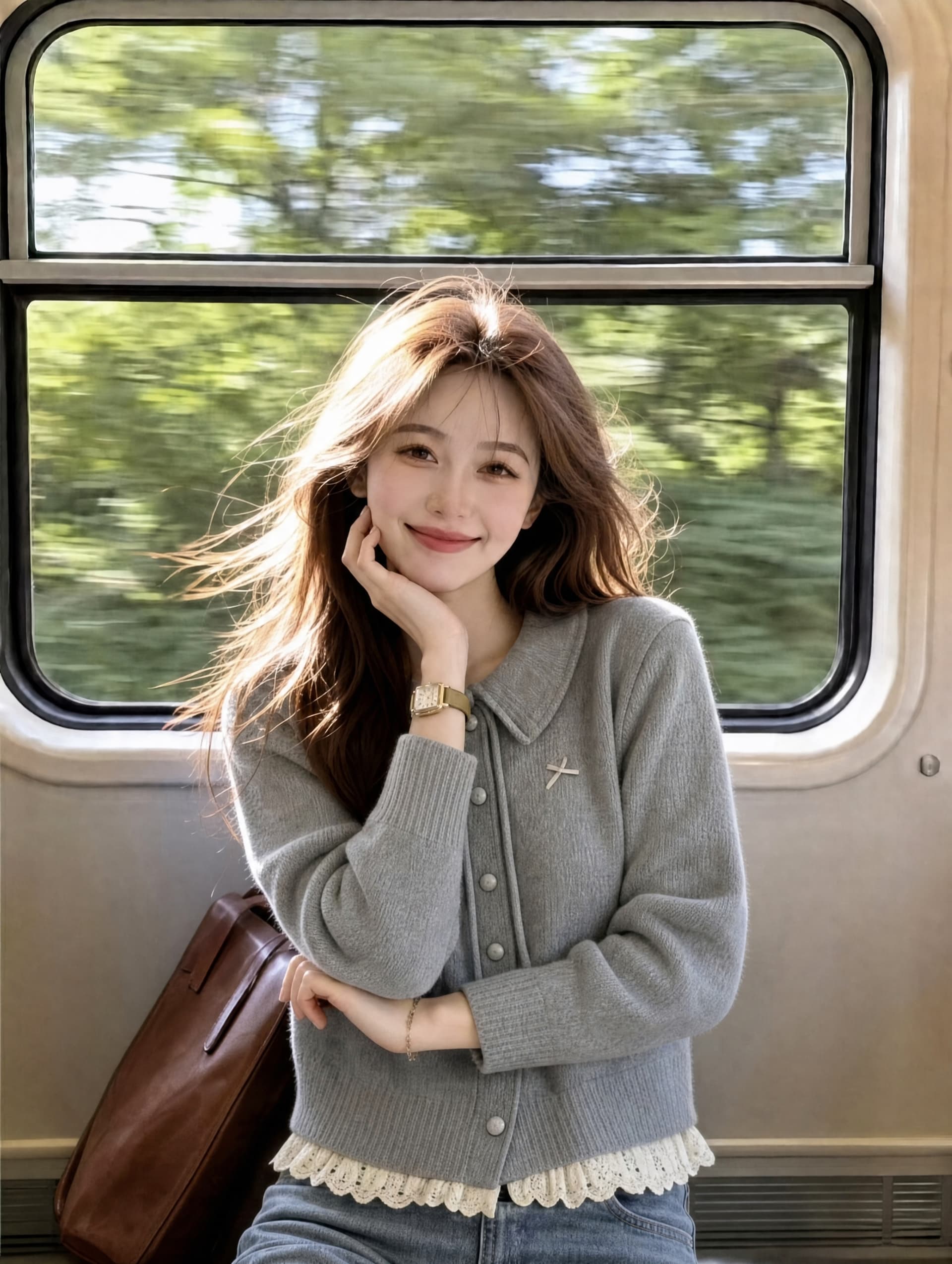 겨울 의류 새로운 한 부서 쇼트 스타일 나비 매듭 레이스 레이스 긴팔 폴로 칼라 스웨터 카디건 코트 상세 이미지 4