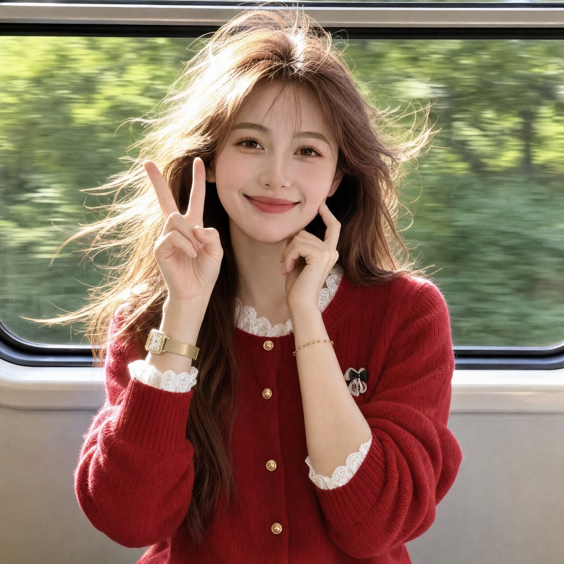 빨간색 프릴 라운드 넥 니트 오픈 가디건 여성 2026 가을 겨울 새로운 레이스 조각 스트랩 허리 수축 스웨터 맨위 이미지 5
