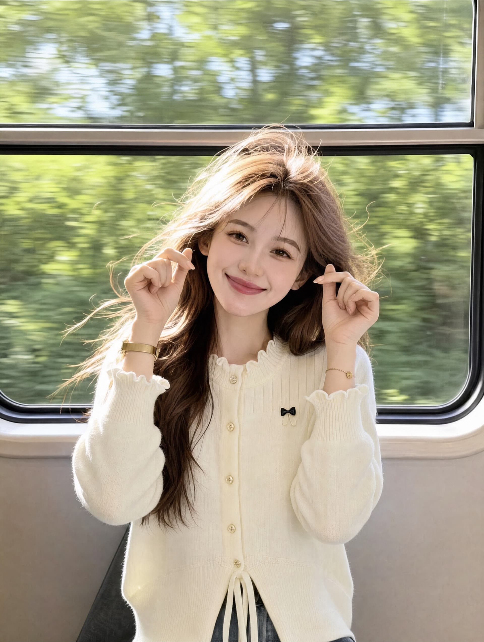 빨간색 프릴 라운드 넥 니트 오픈 가디건 여성 2026 가을 겨울 새로운 레이스 조각 스트랩 허리 수축 스웨터 맨위 상세 이미지 3