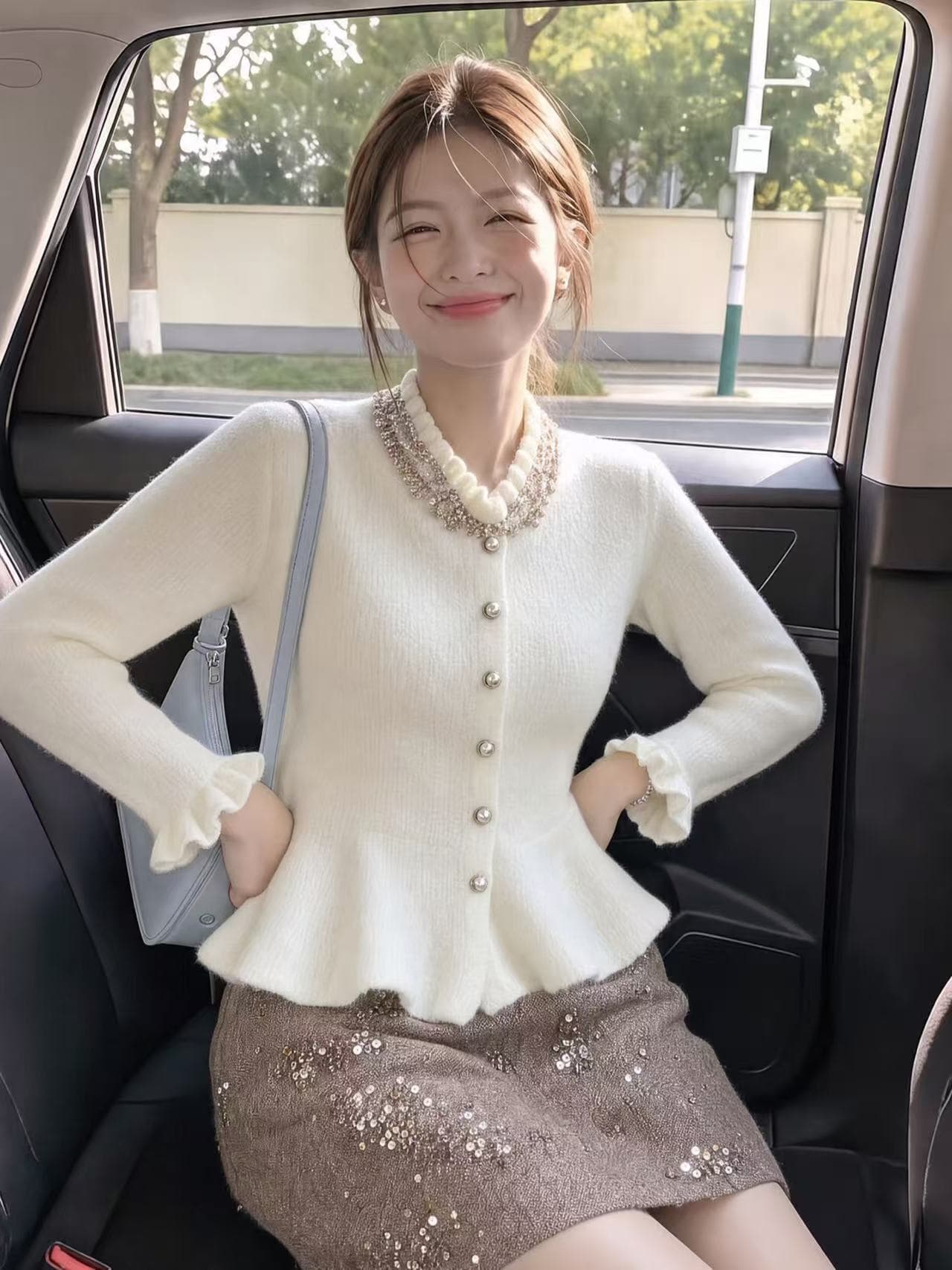 한 부서 프릴 단추 니트 오픈 가디건 스웨터 가을 겨울 새로운 루즈핏 인사이드 가져 가라. 쇼트 스타일 작은 샤넬 스타일 재킷 맨위 상세 이미지 2