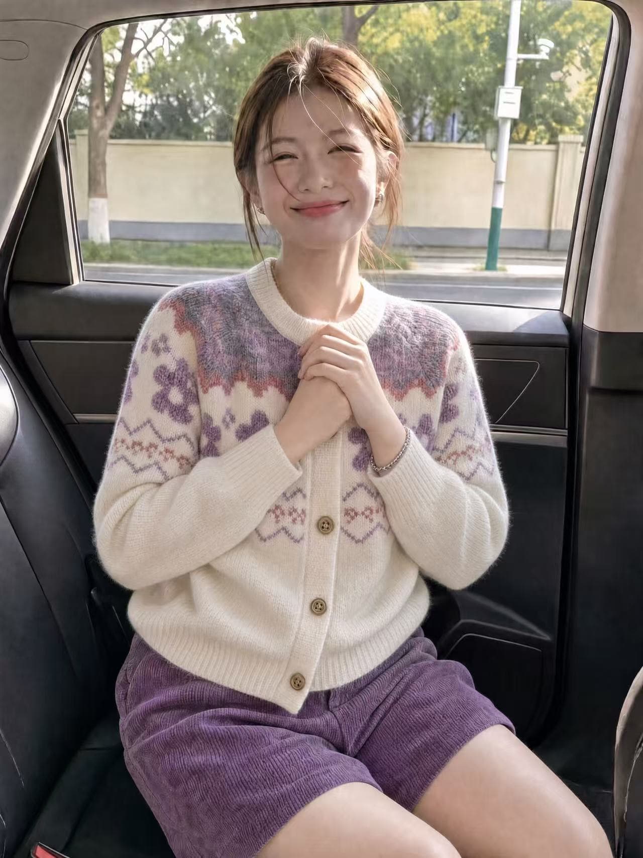 북유럽 공정한 섬 분위기 센스 라운드 넥 느긋한 스웨터 코트 여성 뜨개질 오픈 가디건 이미지 3