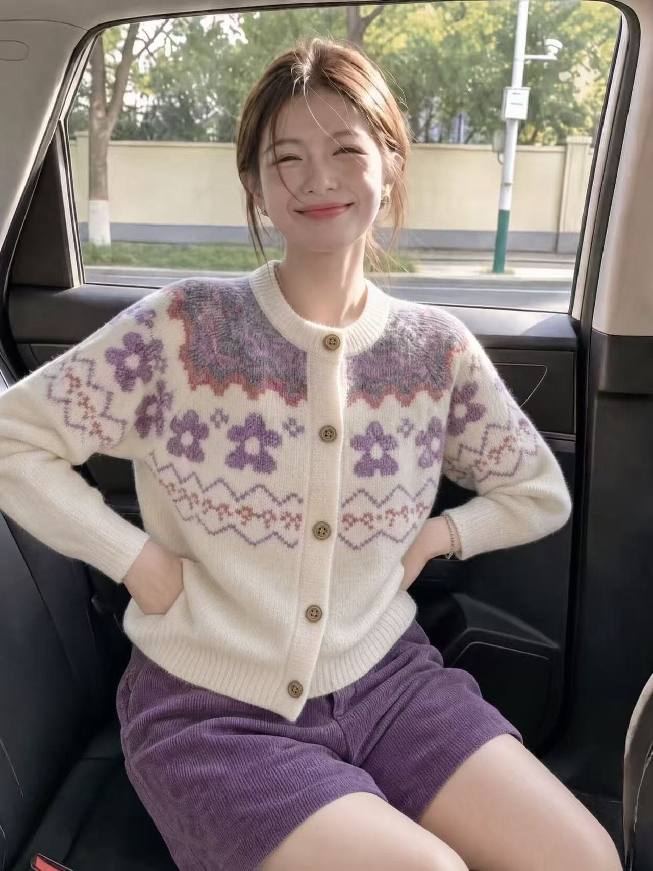 북유럽 공정한 섬 분위기 센스 라운드 넥 느긋한 스웨터 코트 여성 뜨개질 오픈 가디건 이미지 4