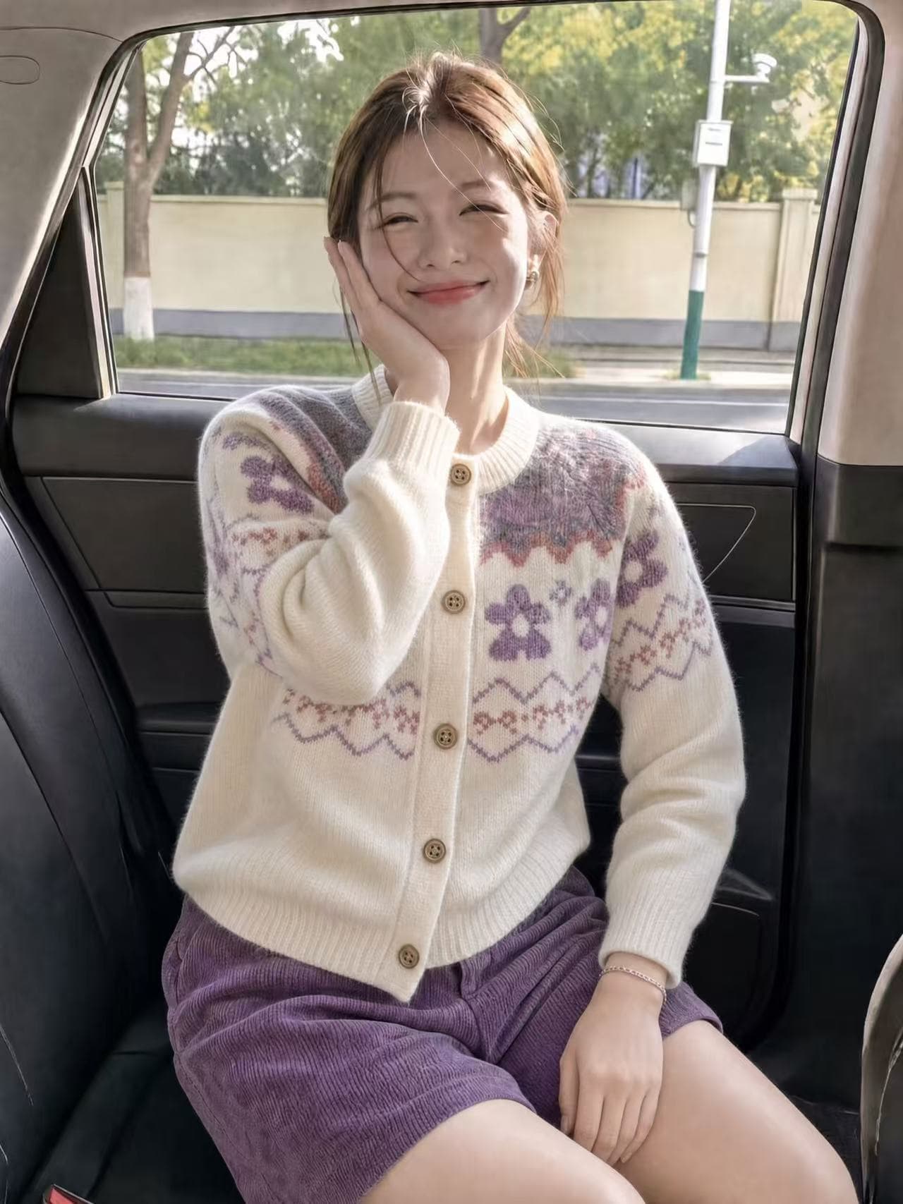 북유럽 공정한 섬 분위기 센스 라운드 넥 느긋한 스웨터 코트 여성 뜨개질 오픈 가디건 상세 이미지 1