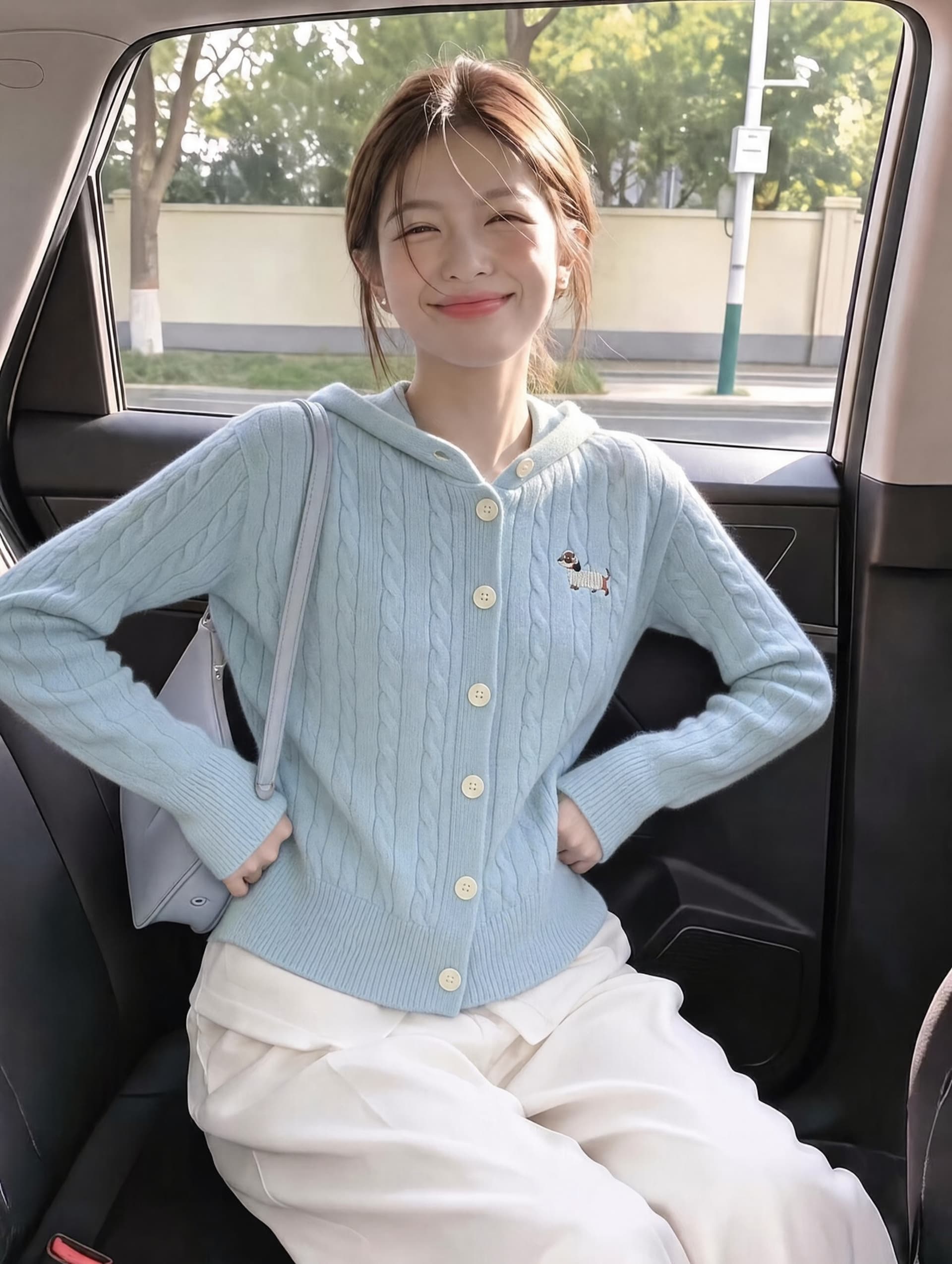 소시지 강아지 자수 후드 니트 스웨터 여성 가을 겨울 새로운 다용도 캐주얼 풀오버