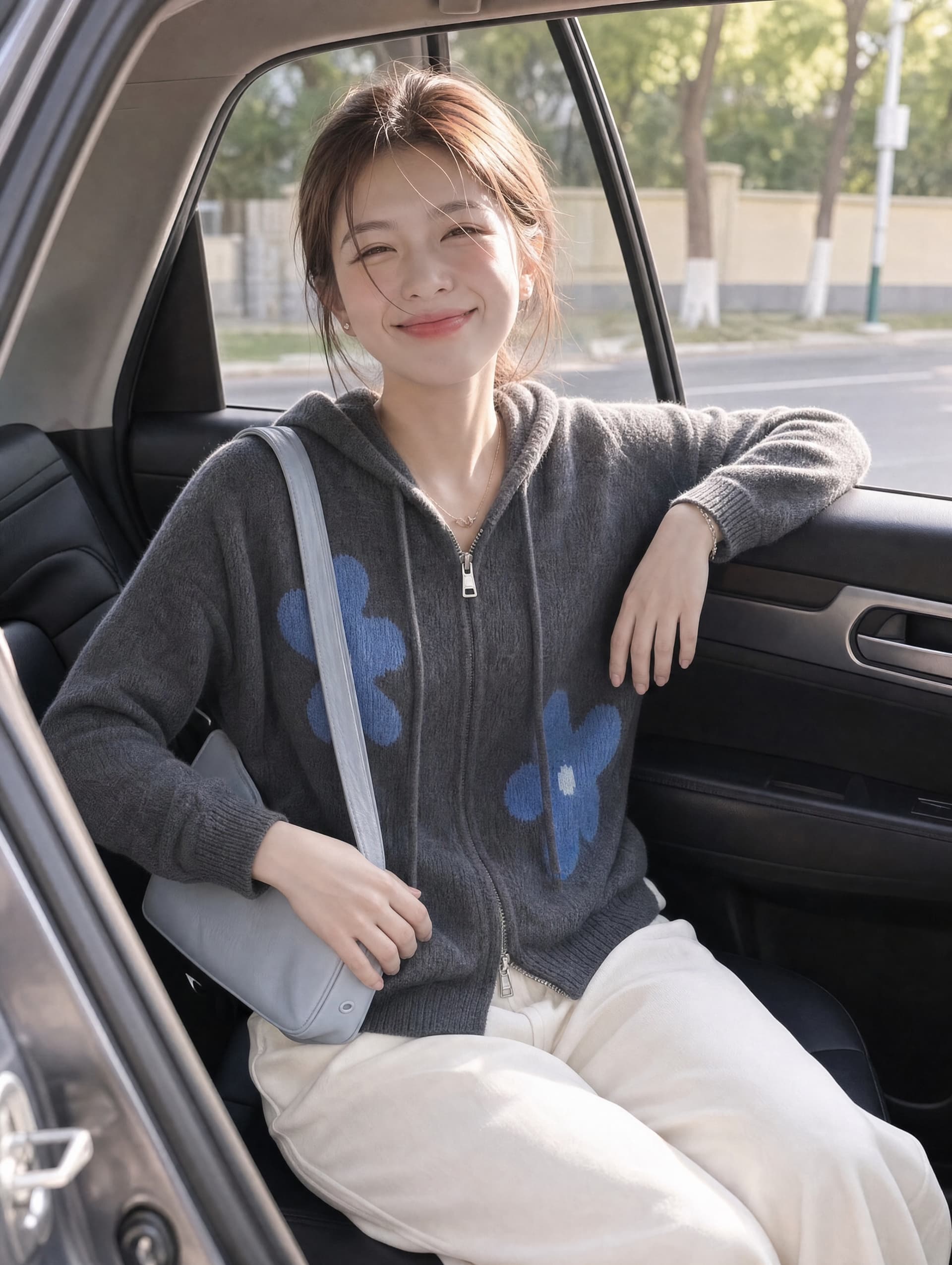 한 부서 회색 지퍼 후드 니트 스웨터 오픈 가디건 스웨터 여자 봄 가을 고급 센스 느긋한 루즈핏 재킷 맨위 상세 이미지 3