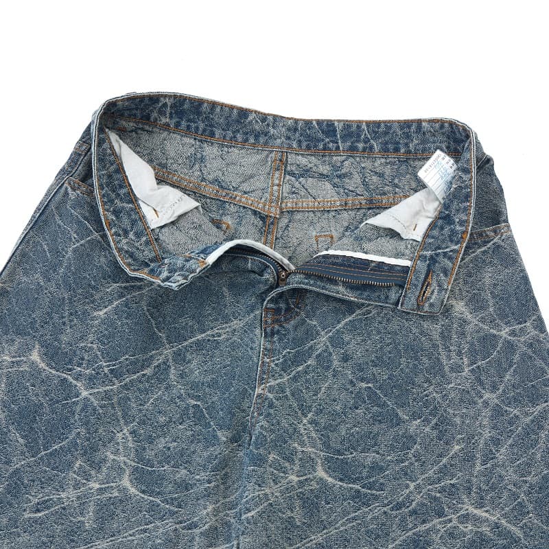 재 고 있 음 봄 홀치기 염색 자카드 레트로 워싱 vintage 곡선 루즈핏 스트레이트 청바지 남자 트렌디 이미지 3