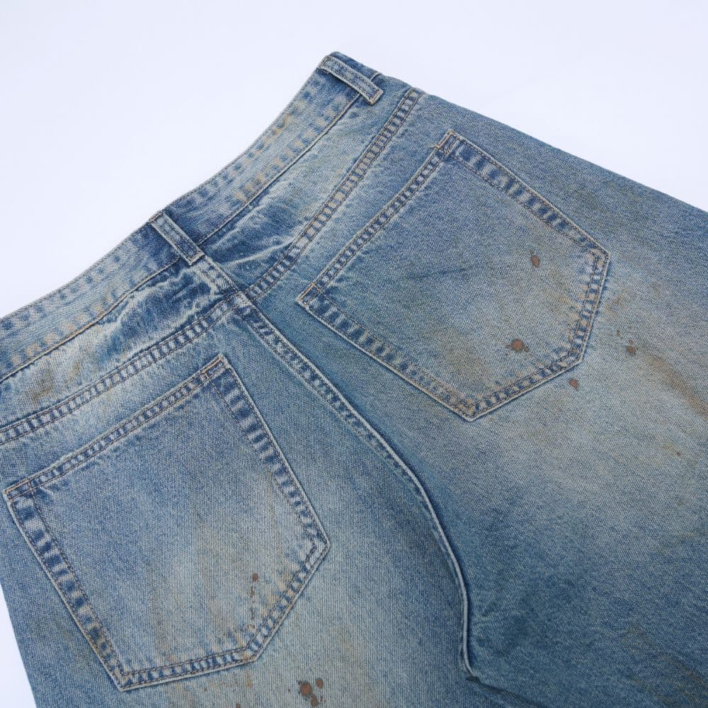 재 고 있 음 봄 레트로 워싱 dirtyfit 마 더러운 먹물 개성 청바지 남자 루즈핏 모통이 칼 바지 이미지 2