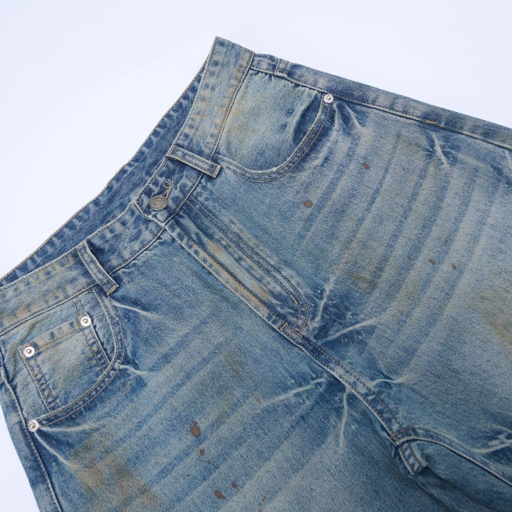재 고 있 음 봄 레트로 워싱 dirtyfit 마 더러운 먹물 개성 청바지 남자 루즈핏 모통이 칼 바지 이미지 3
