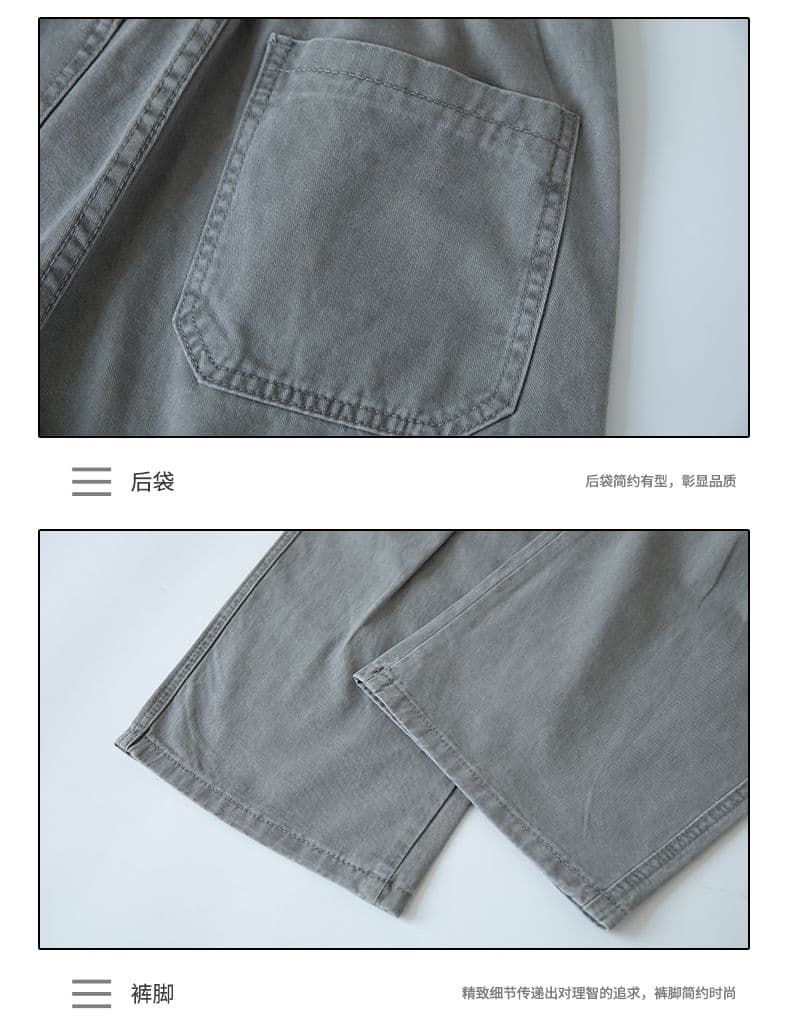 2026 새로운 캐주얼 워크웨어 빅 포켓 바지 100 순면 하프 참나무 늑골 단추 벨트 섹션 다용도 긴 바지 상세 이미지 14