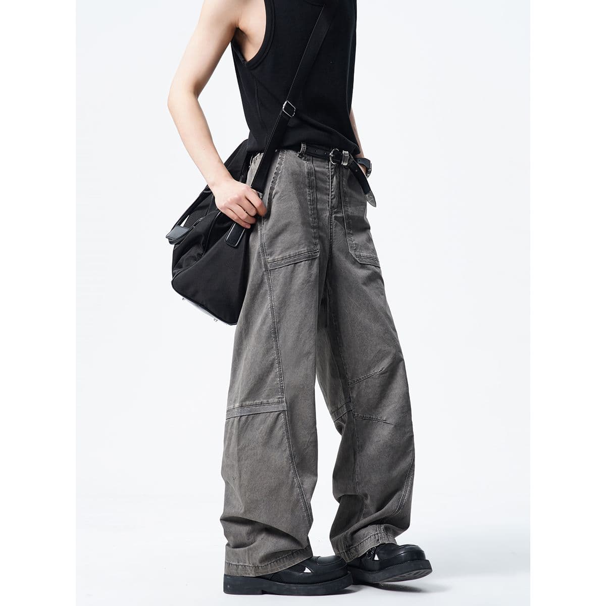 재 고 있 음 높은 품질 얇은 스타일 여름 넓은 다리 워크웨어 팬츠 새로운 루즈핏 다용도 모통이 칼 디자인 센스 캐주얼 바지 상세 이미지 8