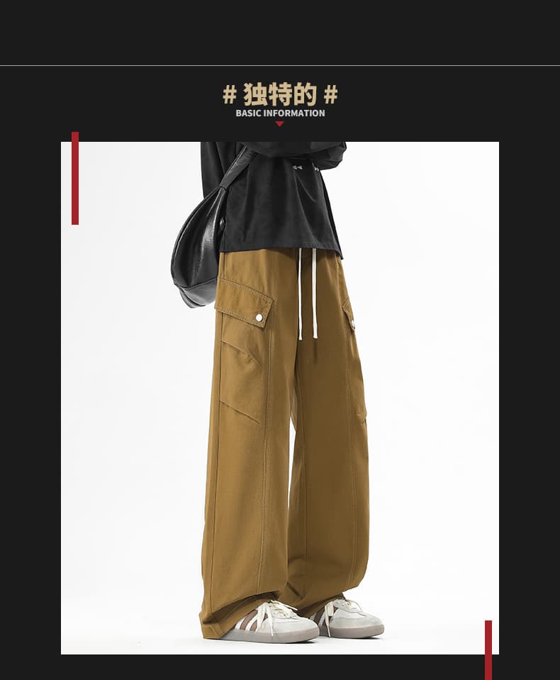 사계절 아메리칸 순면 워크웨어 팬츠 남자 디스플레이 가오 시안 슬림 거리 루즈핏 긴 바지 운동 캐주얼 바지 상세 이미지 3