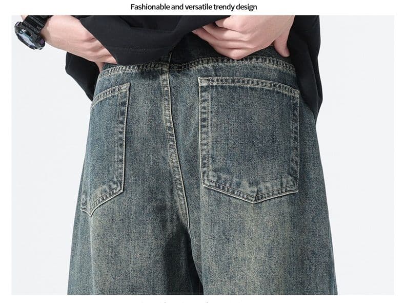 아메리칸 높음 거리 모통이 칼 청바지 남자 봄 조수 브랜드 루즈핏 캐주얼 바지 찢어진 부분 패치워크 워싱 마 오래된 와이드 레그 팬츠 상세 이미지 13