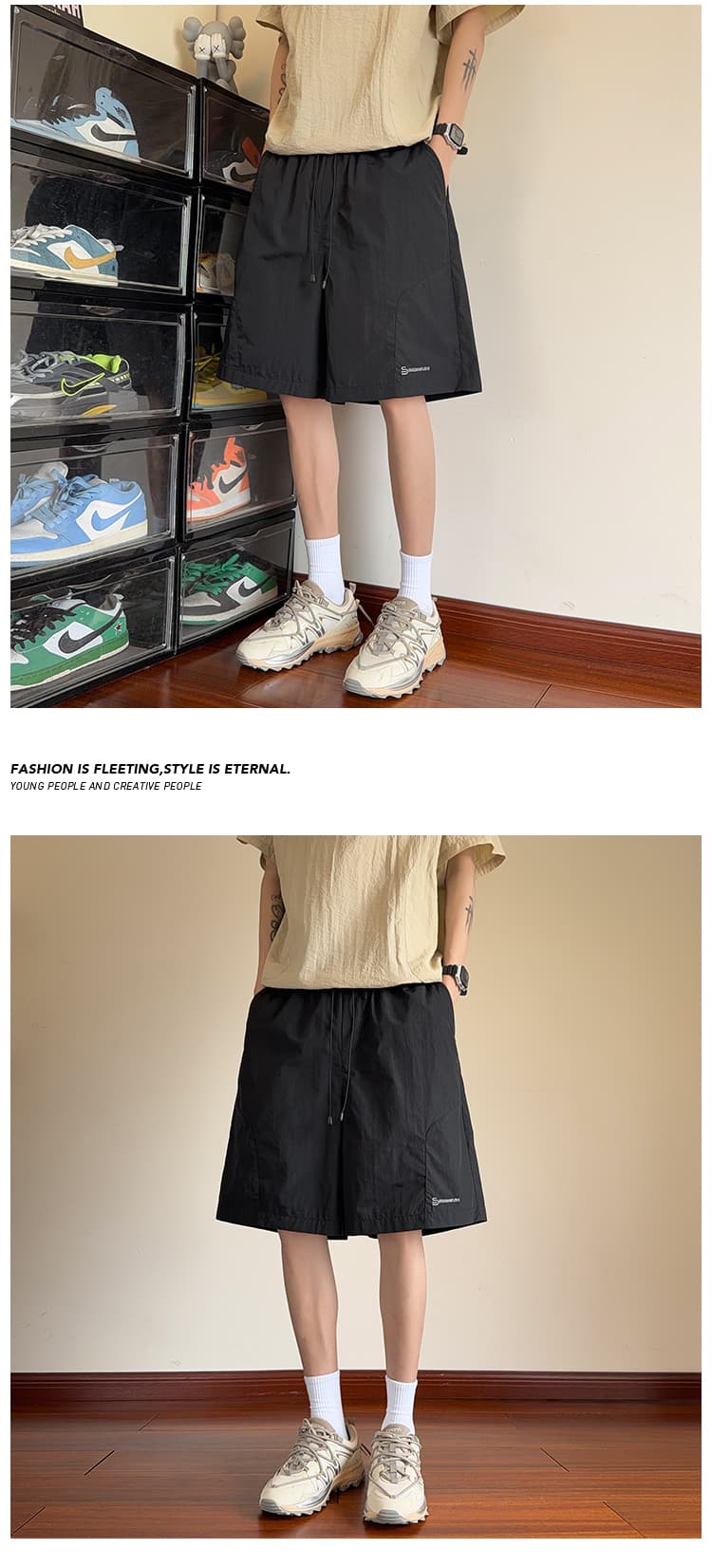속도 건조한 반바지 남자 여자 루즈핏 아메리칸 자수 커플 오부 바지 여름 트렌드 ins 캐주얼 운동 바지 상세 이미지 3