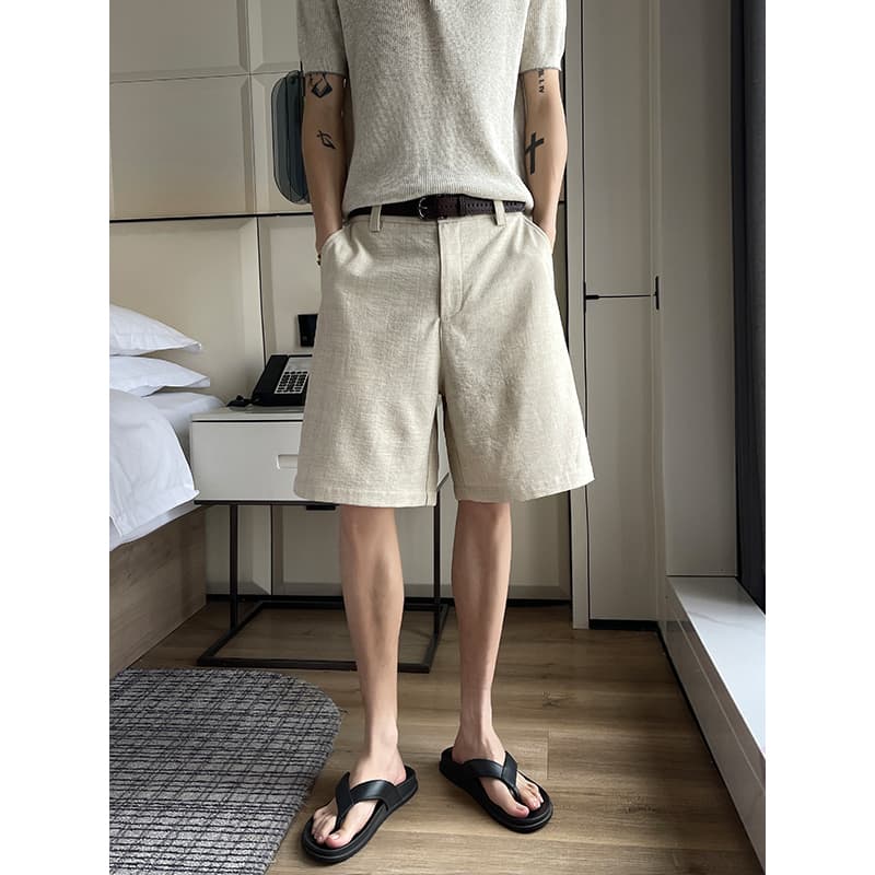 오래된 돈 바람 모방 아마 정장 반바지 남성 여름 느긋한 느슨함 센스 캐주얼 바지 휴가 바람 해변 오부 바지