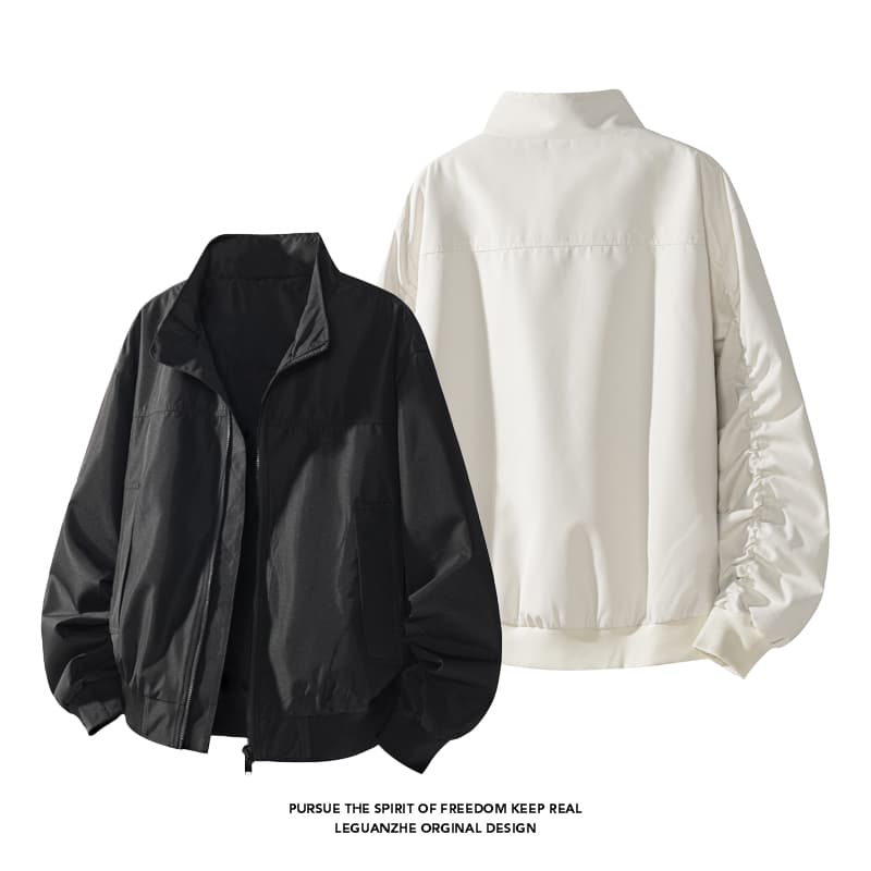검정색 쇼트 스타일 워크웨어 재킷 남자 아메리칸 세 국방 스탠드 칼라 야구 유니폼 bomber 파일럿 재킷