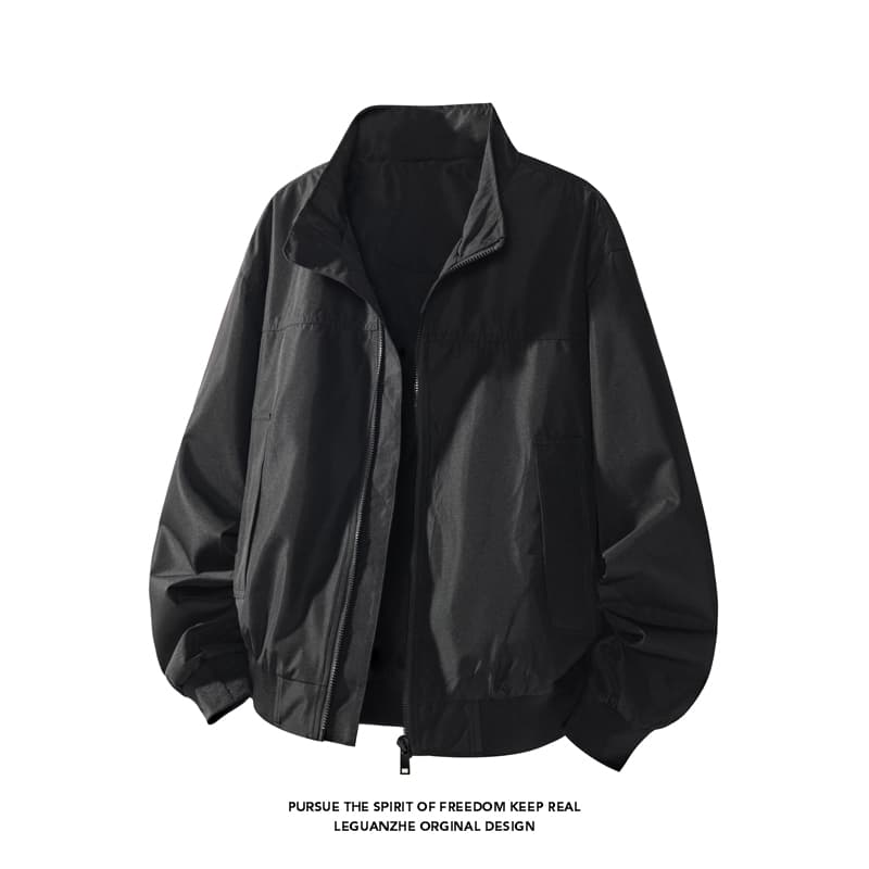 검정색 쇼트 스타일 워크웨어 재킷 남자 아메리칸 세 국방 스탠드 칼라 야구 유니폼 bomber 파일럿 재킷 이미지 3