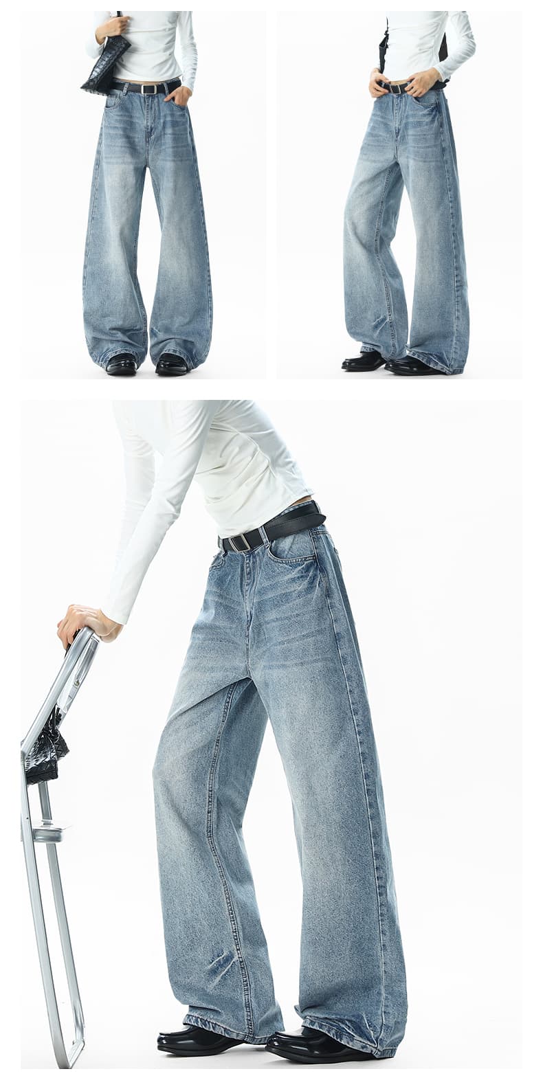아메리칸 새로운 조수 브랜드 모통이 칼 청바지 여성 높음 거리 워싱 고양이 반드시 버스트 번개 리플 스트레이트 청바지 상세 이미지 10