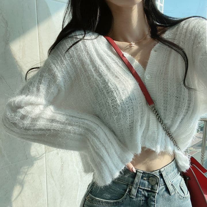 한국 chic 이른 가을 다용도 작은 대중 V넥 싱글 줄 버튼 보온 긴팔 쇼트 스타일 니트 오픈 가디건 부드러운 찹쌀 스웨터 여자 상세 이미지 3
