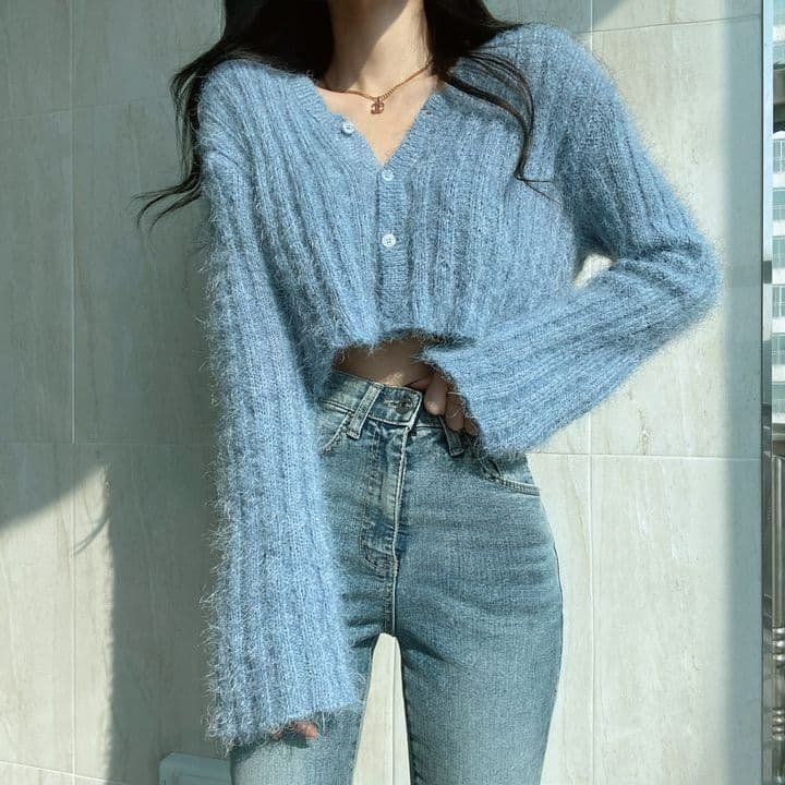 한국 chic 이른 가을 다용도 작은 대중 V넥 싱글 줄 버튼 보온 긴팔 쇼트 스타일 니트 오픈 가디건 부드러운 찹쌀 스웨터 여자 상세 이미지 15