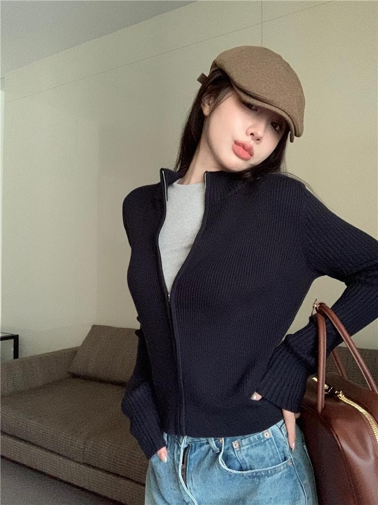 흔들어서 톤 주간 고양이 품질 오픈 가디건 여성 코트 가을 외부 가져 가라. 몸매 가꾸기 인사이드 가져 가라. 긴팔 부드러운 찹쌀 지퍼 니트 스웨터 상세 이미지 7