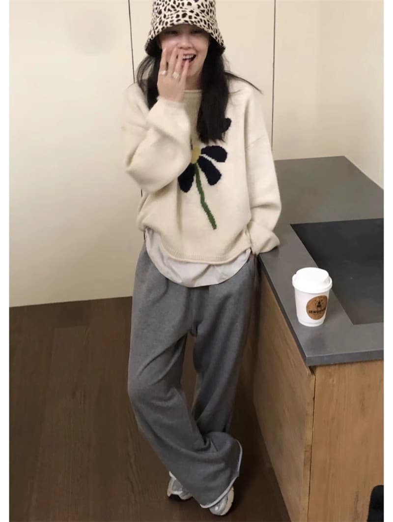 흔들어서 톤 주간 고양이 품질 느긋한 바람 ins 한 부서 루즈핏 꽃 니트 스웨터 슈퍼 잘 생긴 풀오버 디자인 센스 이미지 3