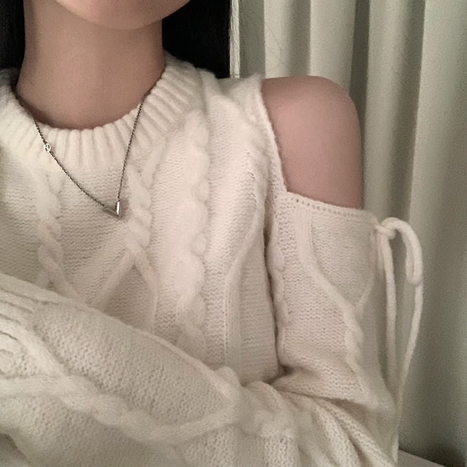 겨울 레트로 외국 가스 라운드 넥 홀로우 아웃 오프숄더 스트랩 디자인 루즈핏 다용도 긴팔 니트 스웨터 상세 이미지 37