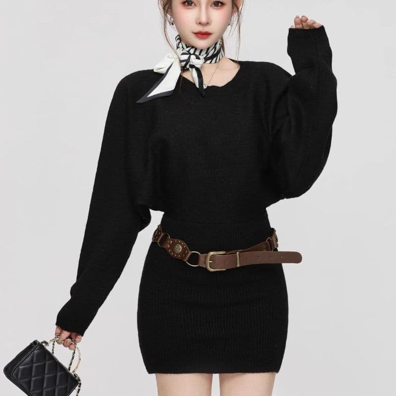 가을 겨울철 인사이드 가져 가라. 만나는 니트 여성 드레스 몸매 가꾸기 슬림해 보이는 작은 키 허리 수축 중간 길이 타이트 스커트 짧은 치마 상세 이미지 3