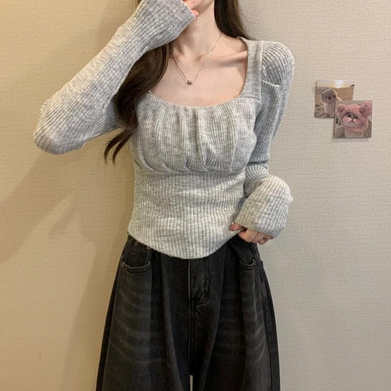 가을 겨울 광장 칼라 부드러운 바람 외출용 인사이드 가져 가라. 몸매 가꾸기 슬림해 보이는 니트 스웨터 여성 짧은 다용도 보온 기본 셔츠 맨위 상세 이미지 12