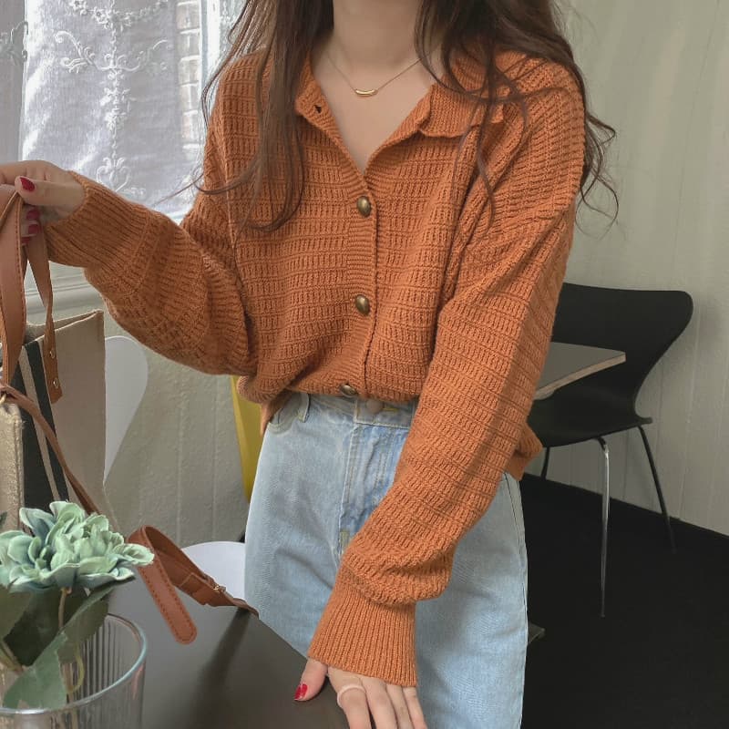 신년 빨간색 베이비 칼라 니트 오픈 가디건 가을 의상 레트로 품격 느긋한 루즈핏 캐주얼 다용도 쇼트 스타일 스웨터 코트 상세 이미지 8
