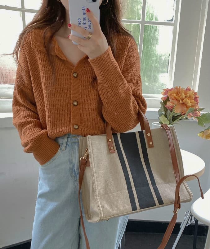 신년 빨간색 베이비 칼라 니트 오픈 가디건 가을 의상 레트로 품격 느긋한 루즈핏 캐주얼 다용도 쇼트 스타일 스웨터 코트 상세 이미지 9