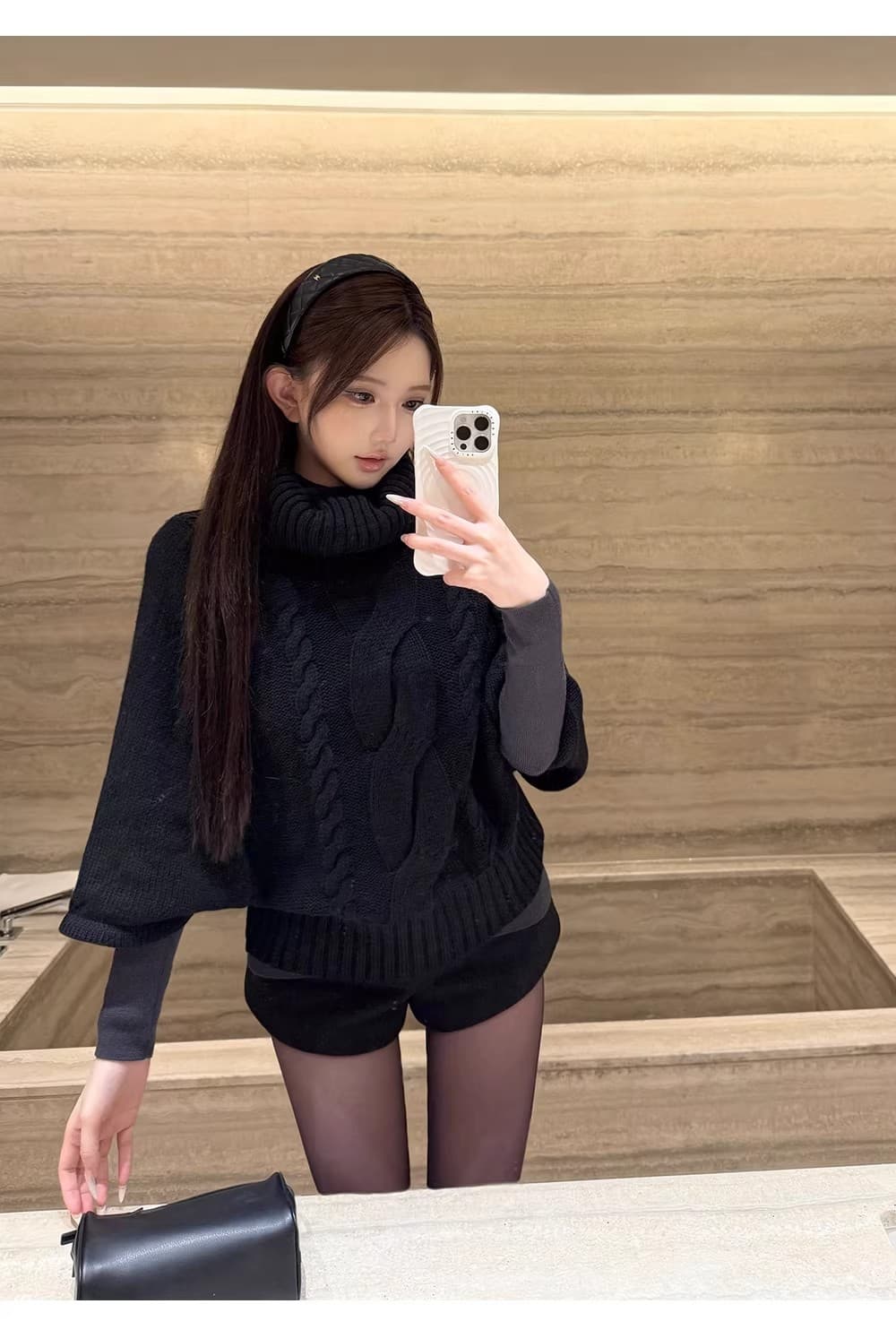느긋한 터틀넥 스웨터 여자 가을 새로운 작은 키 망토 루즈핏 꽈배기 니트 맨위 상세 이미지 13