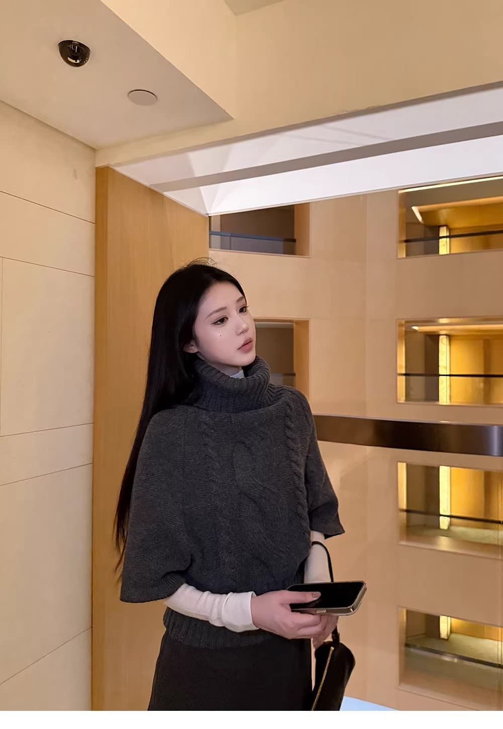 느긋한 터틀넥 스웨터 여자 가을 새로운 작은 키 망토 루즈핏 꽈배기 니트 맨위 상세 이미지 20