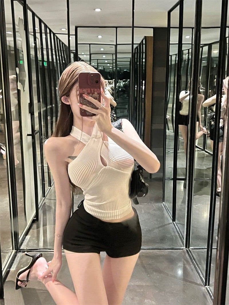 얼음 차가운 실크 니트 행침 목 작은 슬링 여성 여름 몸매 가꾸기 인사이드 가져 가라. 민소매 조끼 쇼트 스타일 백리스 맨위 상세 이미지 10
