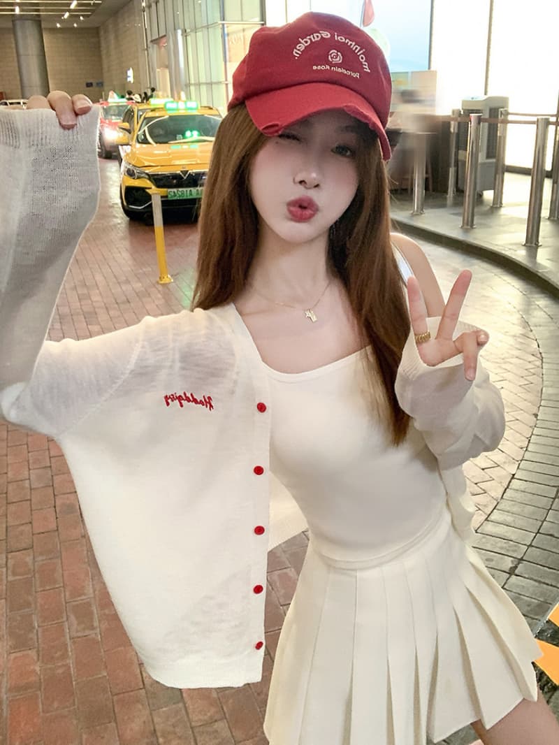 한 부서 화이트 얇은 스타일 자외선 차단 니트 오픈 가디건 여성 여름 루즈핏 슬립 외부 가져 가라. 짧은 외투 맨위 이미지 2