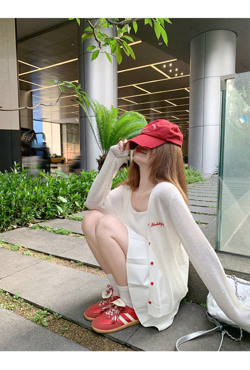 한 부서 화이트 얇은 스타일 자외선 차단 니트 오픈 가디건 여성 여름 루즈핏 슬립 외부 가져 가라. 짧은 외투 맨위 상세 이미지 12