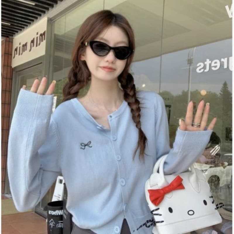 패키지 코어 실 이른 봄 오픈 가디건 여성 뜨개질 재킷 고급 센스 봄 쇼트 스타일 긴팔 자수 외부 잡아라. 의류 이미지 2