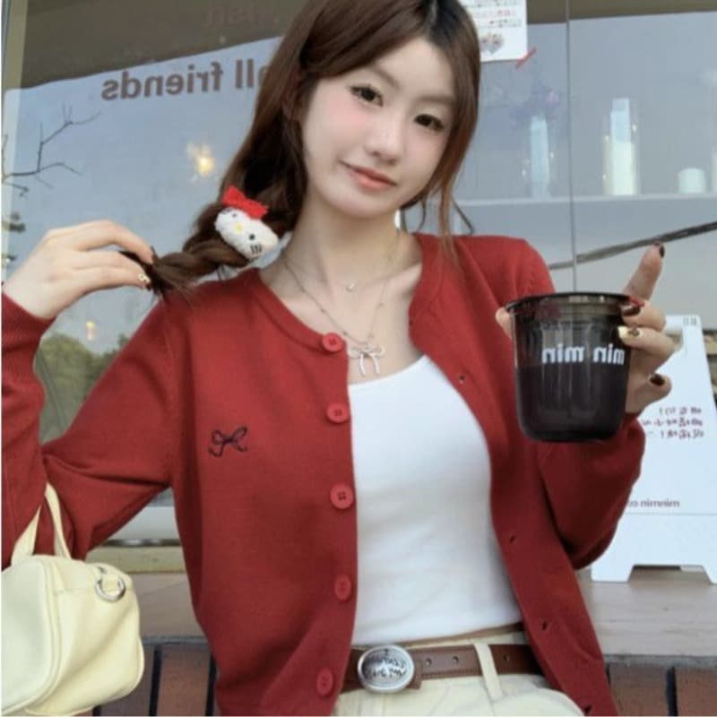 패키지 코어 실 이른 봄 오픈 가디건 여성 뜨개질 재킷 고급 센스 봄 쇼트 스타일 긴팔 자수 외부 잡아라. 의류 이미지 4