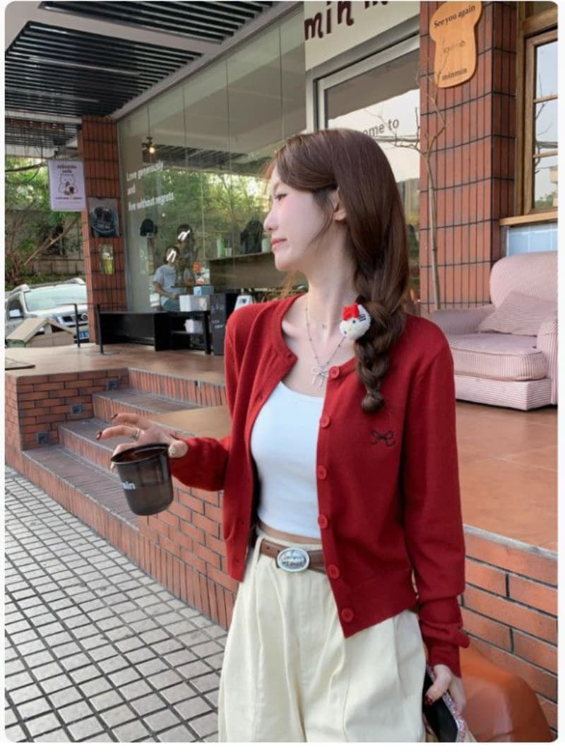 패키지 코어 실 이른 봄 오픈 가디건 여성 뜨개질 재킷 고급 센스 봄 쇼트 스타일 긴팔 자수 외부 잡아라. 의류 상세 이미지 8