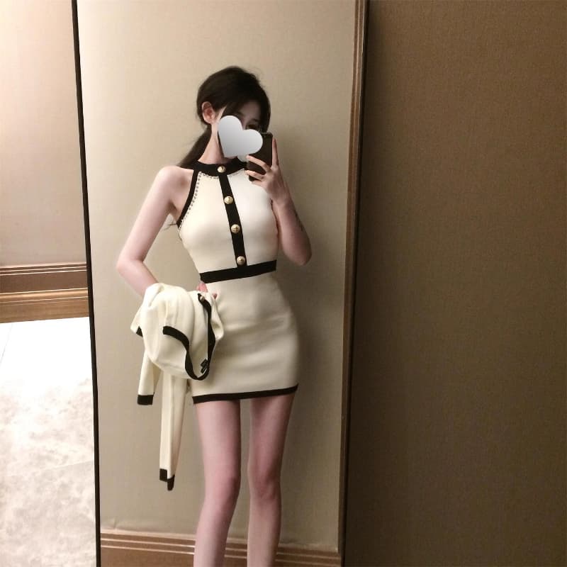 얼음 차가운 실크 워시 물 오프숄더 드레스 여름 순수한 욕망 명문 여성 품격 허리 수축 몸매 가꾸기 고급 센스 타이트 스커트 미니 스커트 이미지 3