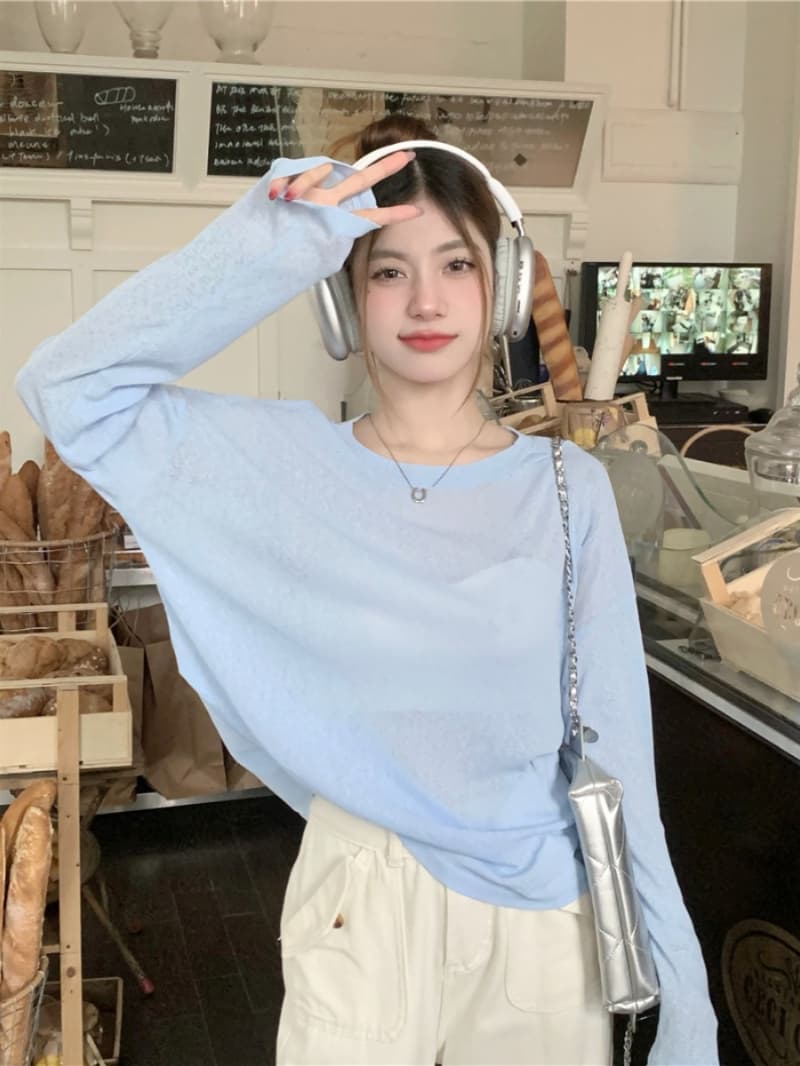 한 부서 황색 자외선 차단 긴팔 티셔츠 여성 여름 다용도 루즈핏 얇은 스타일 에어컨 셔츠 캐주얼 chic 맨위 이미지 3