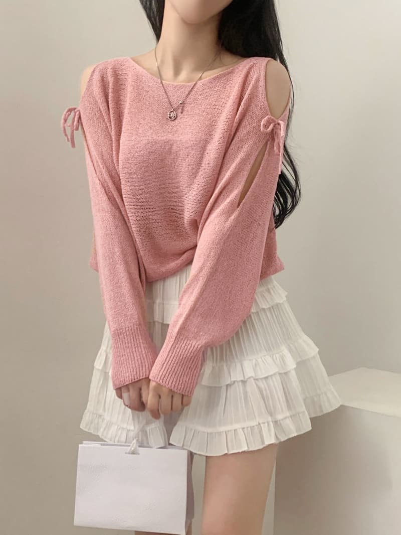서클 실 워시 물 여름 프랑스식 디자인 센스 홀로우 아웃 스트랩 나비 매듭 루즈핏 긴팔 자외선 차단 니트 블라우스 상세 이미지 8
